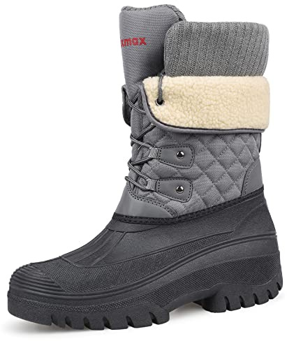 Knixmax Outdoor Winterstiefel Damen Warm Gefütterte Schneestiefel Winterschuhe mit wasserdichtem Obermaterial und rutschfesten Sohlen Geeignet für die Schneesaison im Winter Grau EU40