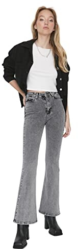 Trendyol Jean évasé Taille Haute pour Femme, Gris, 64