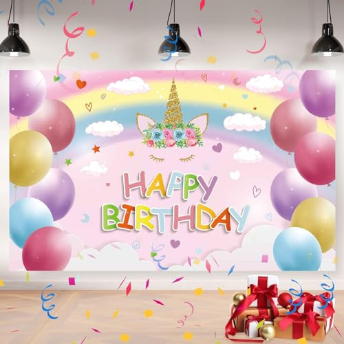 OSDUE Happy Birthday-Banner, Unicon-Geburtstagsbanner für Mädchen, Party-Dekorationen, Hintergrund