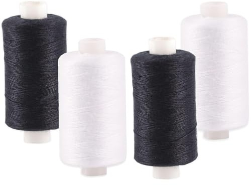 500m Sewing Thread, Strong Multipurpose General Application Thread, for Clothes Attaching Buttons, Repairs, Sewing Machines and Arts and Crafts (4pc Black & White Spools)
