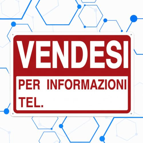 Nitek Cartello vendesi in PVC 30cm x 20cm– Cartello autoadesivo| Sign, Schild | Impermeabili Lavabili, Locale commerciale, pub, case