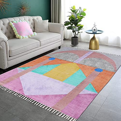CASAVANI Schöner, handgefertigter Baumwollteppich, handblockbedruckter Teppich, Mehrfarbig, Baumwolle, geometrische Teppiche für Boden, Flur, Esszimmer, Balkon 300 x 540 cm (10 x 18 Fuß)