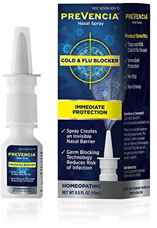 PREVENCIA Cold and Flu Protection Nasal Spray Homeopathic Cold and Flu Remedy Non-Drowsy Immediate Protection for Flu and Cold Blocker, 0.5 Fl Oz (15mL)