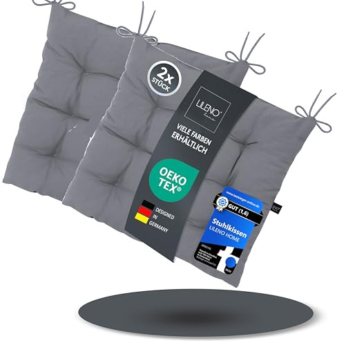 LILENO HOME 2er Set Stuhlkissen 31 Mittelgrau (40x40x6 cm) - Sitzkissen für | Garten, Küche oder Esszimmer - UV-beständige indoor u. outdoor Stuhlauflage als Stuhl-Kissen (Linda FUM)