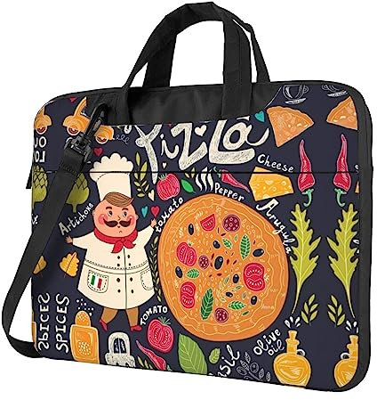 UNIOND Sacoche pour ordinateur portable Chef Pizza imprimée avec bandoulière réglable pour homme et femme, Noir , 14 inch