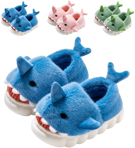 DRECAGE Zapatillas de Estar por Casa para Niñas Niños Pantuflas de Invierno Peluche Antideslizante Zapatillas de Interior de Tiburón Dibujos
