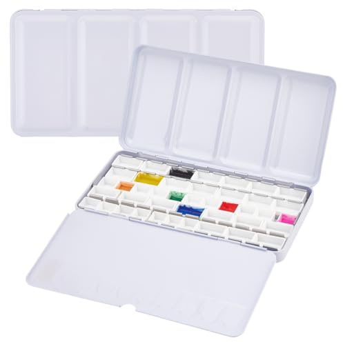 PH PandaHall Großer Aquarell Palettenkasten Metall Farbdose Mit 42 Stück 2 Ml Pfännchen/24 Stück 3.2 Ml Pfännchen Leeren Aquarelldosen Paletten Farbetui Zum Malen von Künstlern Und Studenten