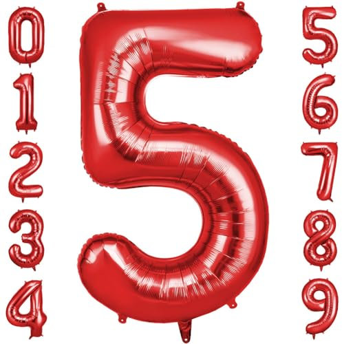OFFCUP Palloncini Compleanno Rossi 101 CM, Palloncino Numero 5, Foil Palloncini Numeri, Giganti Palloncini Numeri, Decorazioni Festa Compleanno, Gonfiabili Pallone per Anniversario