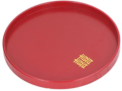 Plateau de Service Décoratif Plateau de Présentation de Nourriture de Thé En Bois Rouge Avec Bord Surélevé Pour Table Basse de Salon de Maison D'hôtel(Round-33cm)