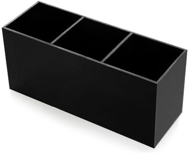 SENRISE Pot à crayons, 3 compartiments de rangement pour papeterie, pinceaux de maquillage pour la maison, l'école, le bureau (noir)