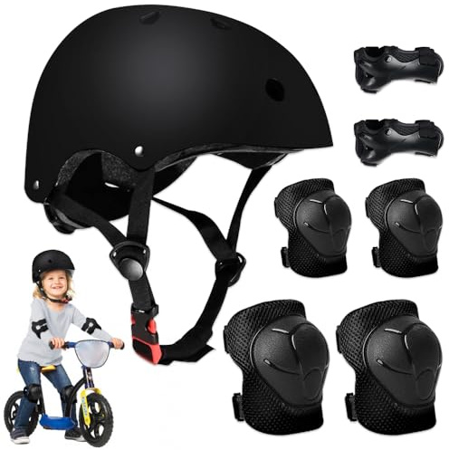 mizikuu Set di Protezioni per Bambini, 3-7 Anni, Nero, Pattinaggio, Skateboard, Ciclismo, Snowboard