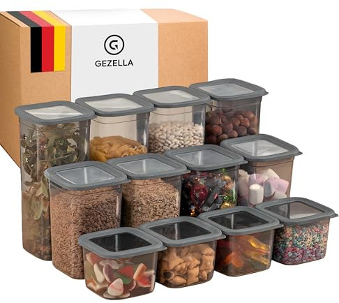 Gezella Luftdichte Vorratsdosen mit Deckel [12er-Set] – Stapelbare & Platzsparende Aufbewahrungsboxen für die Küche – Perfekt für Mehl, Nudeln, Müsli & mehr – Vorratsbehälter Set in Anthrazit