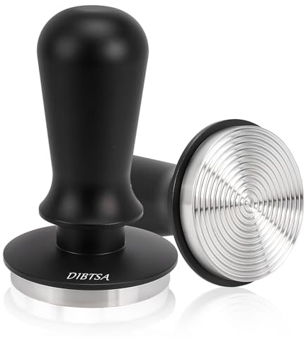 DIBTSA Espresso-Tamper 51 mm, federbelasteter Tamper für 51 mm Siebträger, 304 Edelstahl, geriffelter Boden, Kaffeestampfer, eloxierter Aluminium-Griff, Espresso-Zubehör, Barista-Werkzeuge
