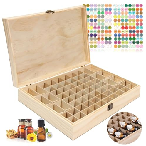 WishesMar 68 Löcher Aufbewahrungs-box Ätherische Öle aus Holz - Holzkiste Bietet Platz für 5 10 15 ml Ätherisches Öle Flaschen - Tragbar Organisator Holzbox für Duftöle Ausstellung, Lagerung