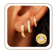 ZHESHY 3 Paar Creolen Silber 925 Gold Damen Kleine Ohrringe Hängend Set | Hypoallergene Wasserfest Goldene Silber Ohrstecker,Ohrringe Hängend,Mehrere Ohrloecher Helix Piercings Set,Schmuck Für Frauen