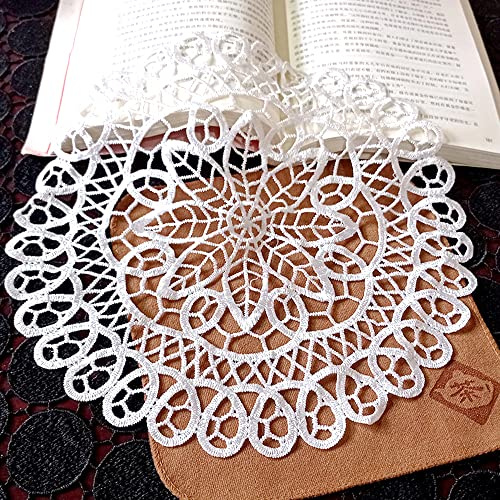 6 tovagliette rotonde ricamate all'uncinetto, sottobicchieri fatti a mano, in pizzo bianco, per tazze, vasi, antichi, camelie, 20 cm