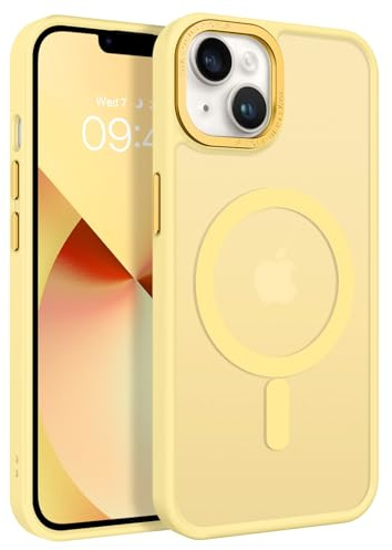 VENINGO Magnetica Cover per iPhone 13/14 Custodia Compatibile con MagSafe Cover Traslucida Opaca Silicone Tpu Anti Impronte Digitali Protezione A 360 Gradi Custodia per iPhone 13/14 6,1 Pollice Giallo