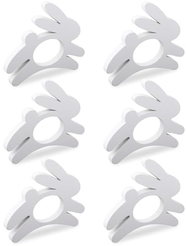 6stk Serviettenringe Hase für Ostern, Einfache Serviettenringe Holz in Hasenform für die Dekoration des Osteressens Frühling Hochzeit Party Tischdekoration(Weiß)
