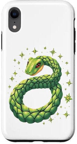 Coque pour iPhone XR Enchanteur serpent en bois vert avec étoiles célestes