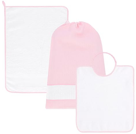 EMMEBi Set asilo con tela aida da ricamare bavaglino + asciugamano + sacca prodotti in Italia (Rosa)