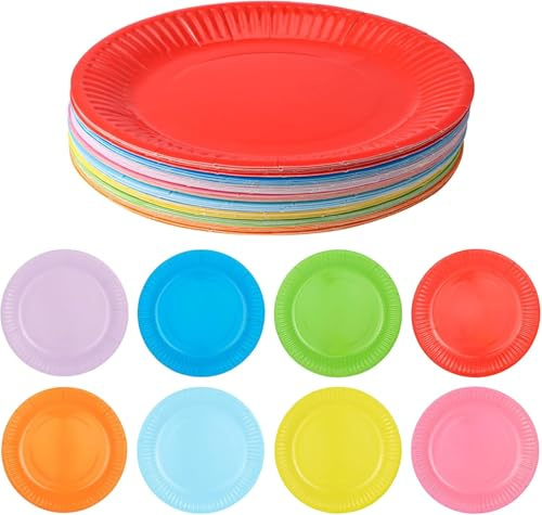 40 Stück DIY Bunt Pappteller, Bunt Party Pappteller Rund Teller, 7 Zoll Teller Papierteller,Kindergeburtstag Teller für Feste und Feiern wie Geburtstag oder Grillabend