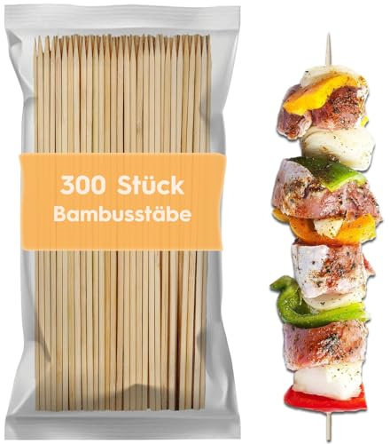 600 Stück Schaschlikspieße Holz 30 cm, Holzspieße, Marshmallow Spieße Durchmesser 35 mm, Stockbrot Spieße, Zuckerwatte Stäbe, Holzstäbchen, Bambusstäbe für Grill, Buffet, Obst, Marshmallows