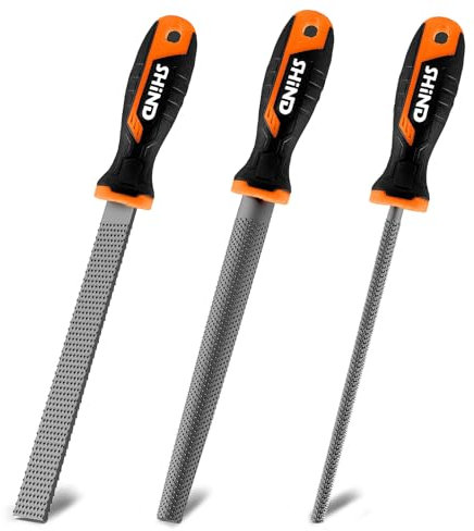 Holzraspel Set, 200 mm Feilenset Metall, 3 tlg Feilen Set inkl. Flachfeile Halbrundfeile und Rundfeile, Metallfeile, FrottierHolz Feilenset für Holzbearbeitung, Heimwerken, Handwerk