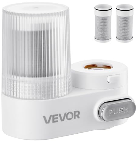 VEVOR Filtro de Agua de Fibra de Carbono para Grifo de Fregadero Purificador de Agua Vertical 2 Modos Elimina Cloro Plomo con 2 Filtros Compatible con la Mayoría de Grifos de Cocina, Baño, Blanco