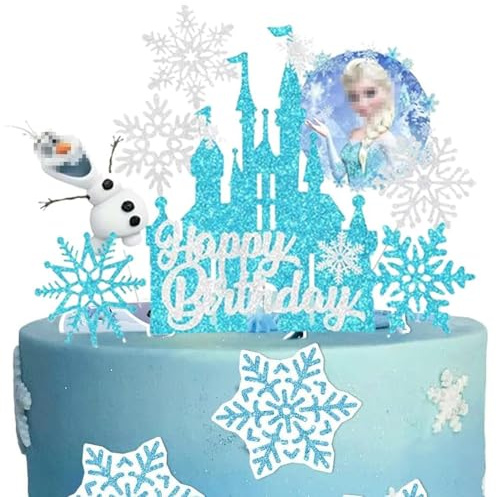 8 Pcs Ice Cake Toppers - Cake Cupcake Toppers Party Decorations For Girls, Blue Snowflake Cartoon Birthday Cake Decorations
