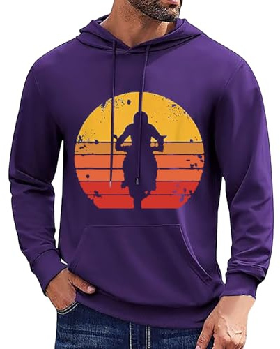 Generisch Ropa casual para hombre sudadera con capucha de motocicleta con estampado parcial de manga larga con cordón, morado, M