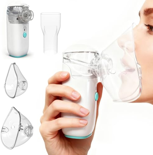 Inhalateur nasal, Nebulisateur portable avec 2 masques et embout buccal, Inhalateur nez pour adultes et enfants avec fonction de recharge, adapté à la maison et aux voyages（Blanc）