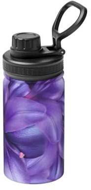 Bouteille d'eau isotherme en métal avec imprimé fleurs de lys violets, 355 ml, bouteille de sport spatiale pour garder le froid et le chaud