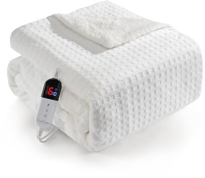Elektrische Heizdecke mit Abschaltautomatik, große Heizdecke 180x130 cm, 6 Stufen & 1-10 Stunden Timer mit automatischer Abschaltung, maschinenwaschbar, weiches Flanell, Heizkissen für Bett und Büro,