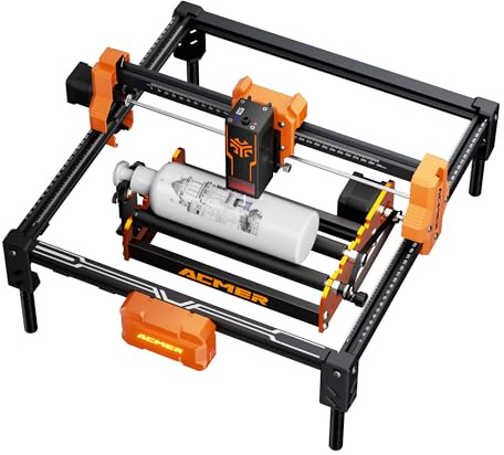 ACMER S2 Laser Cutter Set mit M2 Rotationswalze – 12W Lasergravur Maschine, 48W Laser Graviermaschine, 300×300 mm Arbeitsbereich, 10000 mm/min Lasergravierer für für Holz, DIY, Bildung, 360° Gravuren