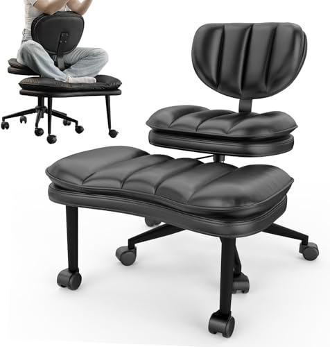 HOMRELEXA Bürostuhl mit Kreuzbeinen, ergonomischer Kniestuhl, Cloud Criss Cross Schreibtischstuhl, 360° drehbar, ADHD Meditationsstuhl mit Verstellbarer Höhe und Rückenstütze, Schwarz