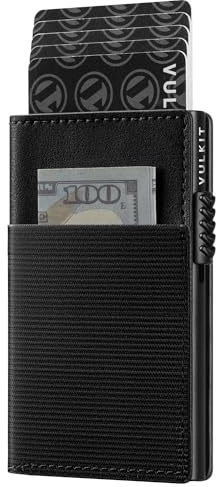 VULKIT Kartenetui Herren & Damen RFID Schutz Kartenhalter Slim Kartenhülle Bifold Kreditkartenetui Magnetverschluss, Schwarz
