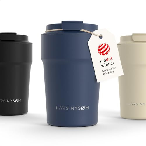 LARS NYSØM Thermo Kaffeebecher to go 0,38 l | Auslaufsicherer Travel Mug mit Isolierung | Rutschfester Boden | Edelstahl Thermobecher für Kaffee und Tee unterwegs (Midnight Blue - Powder, 380ml)