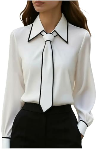 Womens Blouse Tops Long Sleeve Lapel Tie T-Shirt Ladies Elegant Soft Comfy Sweatshirts Casual Dressy Tunic Tee Wedding Work Office Cocktail Prom Going Out Business Party Outwear UK Size 8 10 12 14 16