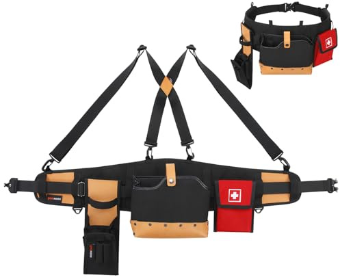 YARDMARIS Leather Logging Belt Kit, Veg-Tan Leather Tool Belt with Felling Wedge Pouch and Axe Bag, Adjustable Logging Belt with Suspenders for Men and Women Waist sizes 35-50