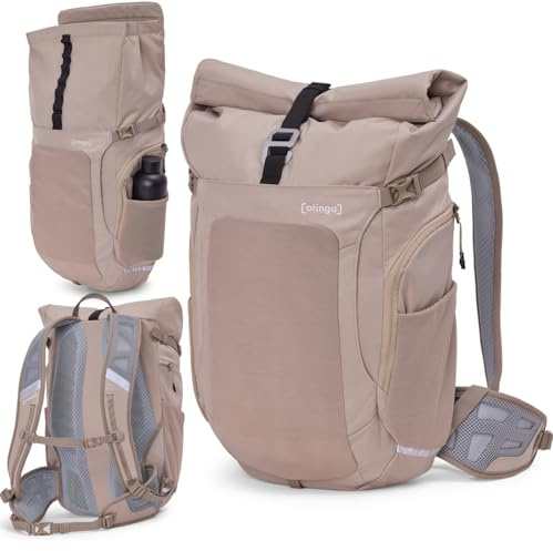otinga Flow Rolltop ryggsäck kvinnor och män med 23–27 l volym och praktisk laptopryggsäck fack I perfekt som cykelryggsäck utan bagagehållare I reflekterande, vattentät ryggsäck män, Sandbrun, 23L