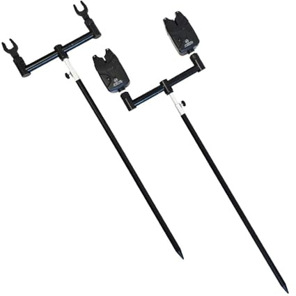 Ruten-Auflagen Set - 2 Teleskop Bank-Sticks 50-90 cm, 2 Buzzer-Bars, 2 Rutenhalter, 2 Bissanzeiger, Angelrutenhalter Set, Rutenauflage, Angelhalter, Angelrutenständer