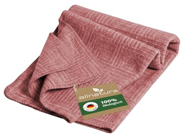 allnatura Flauschige Baumwoll/Lyocell-Plüschdecke Lyovita-Colora 140x200 cm in Rot – GOTS-zertifizierte Sofadecke 70% Bio-Baumwolle, 30% Tencel™ Lyocell, Karo-Muster, Made in Germany