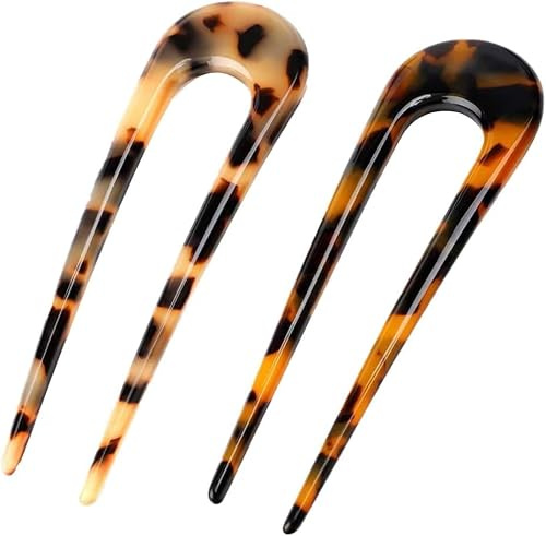 Uranbee 2 Piezas Horquilla Francesa Exquisita Estilo Francés en Forma de U Horquillas Acetato Accesorios de Estilo de las Mujeres Claro y Oscuro Uso Diario Adecuado para Mujeres Cómodo de Llevar