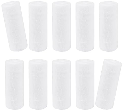 Vdaxvme 10 Rollen Dehnbare Baumwoll Mullbinde, atmungsaktive elastische Bandage, je 3, 12 Fuß / 4 Meter, für Workout, Übung, Laufen, Stretchband