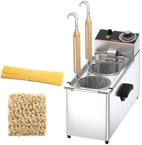 Cuiseur à pâtes électrique avec panier à double maillage, température réglable de 30 à 110°C, cuiseur de nouilles à arrêt automatique pour cuisine domestique et commerciale