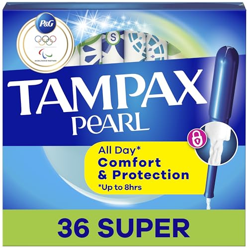 Tampax Pearl Tampons for Women, with LeakGuard Braid, Super Absorbency, Unscented, 36 Count
