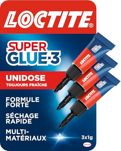 LOCTITE Colles Cyanoacrylates SUPERGLUE-3 Liquide Universal Tube 1g Lot de 3 Blister Bande Cross 72uc