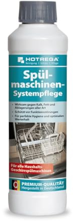 HOTREGA Spülmaschinenreiniger 250 ml | Systempflege gegen Kalk & Fett | Pflege für Haushalts-Spülmaschinen | Erhält Dichtungen & Metallteile | Entfernt Schmutz, Ablagerungen sowie Gerüche