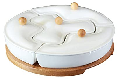 Bambus Dipschalen Set Schalen aus Porzellan mit Deckel Servierschalenset 9-tlg im Japanischen Stil