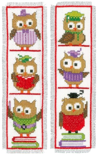 VERVACO Lesezeichen Kreuzstich Stickpackungen Gezählter Kreuzstich Intelligente Eulen 2er DIY Set Erwachsene Sticken Lesen Zubehör Geschenk Zählmusterpackung ca. 6 x 20 cm Stickset für Anfänger